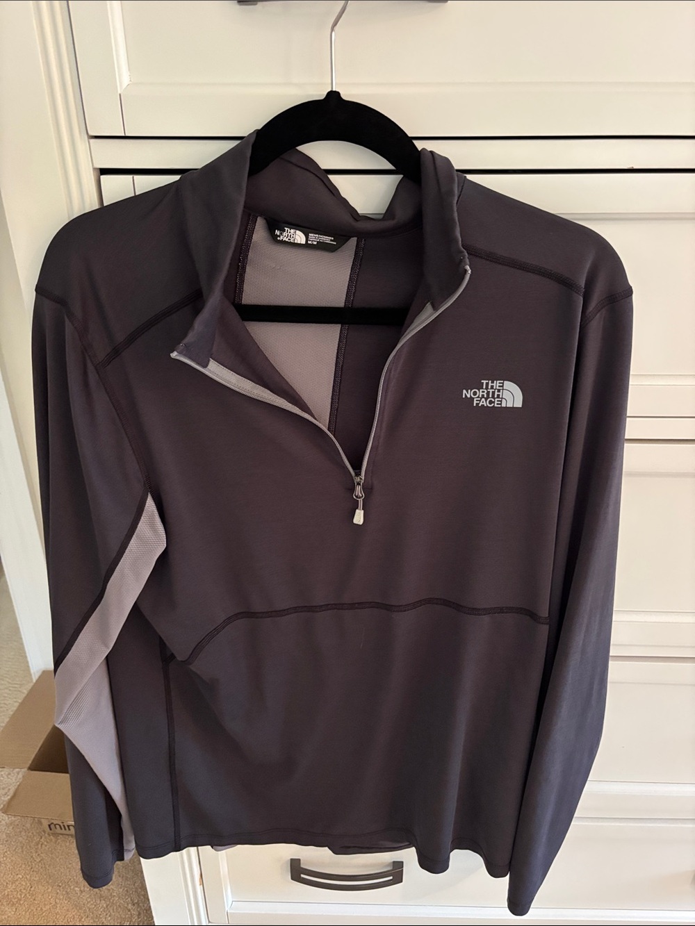 The North Face Men’s Dark Gray Half-Zip Pullover with Light Gray Panels